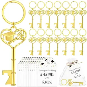 30 Sets 2026 Graduation Party Favors for Guests Graduation Cap Bottle Opener Keychains with Thank You Card Organza Bags Class of 2026 College Celebration Graduation Party Supplies Gold