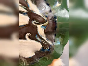 Handmade stoneware 8 deviled egg leaping hare, bunny platter!