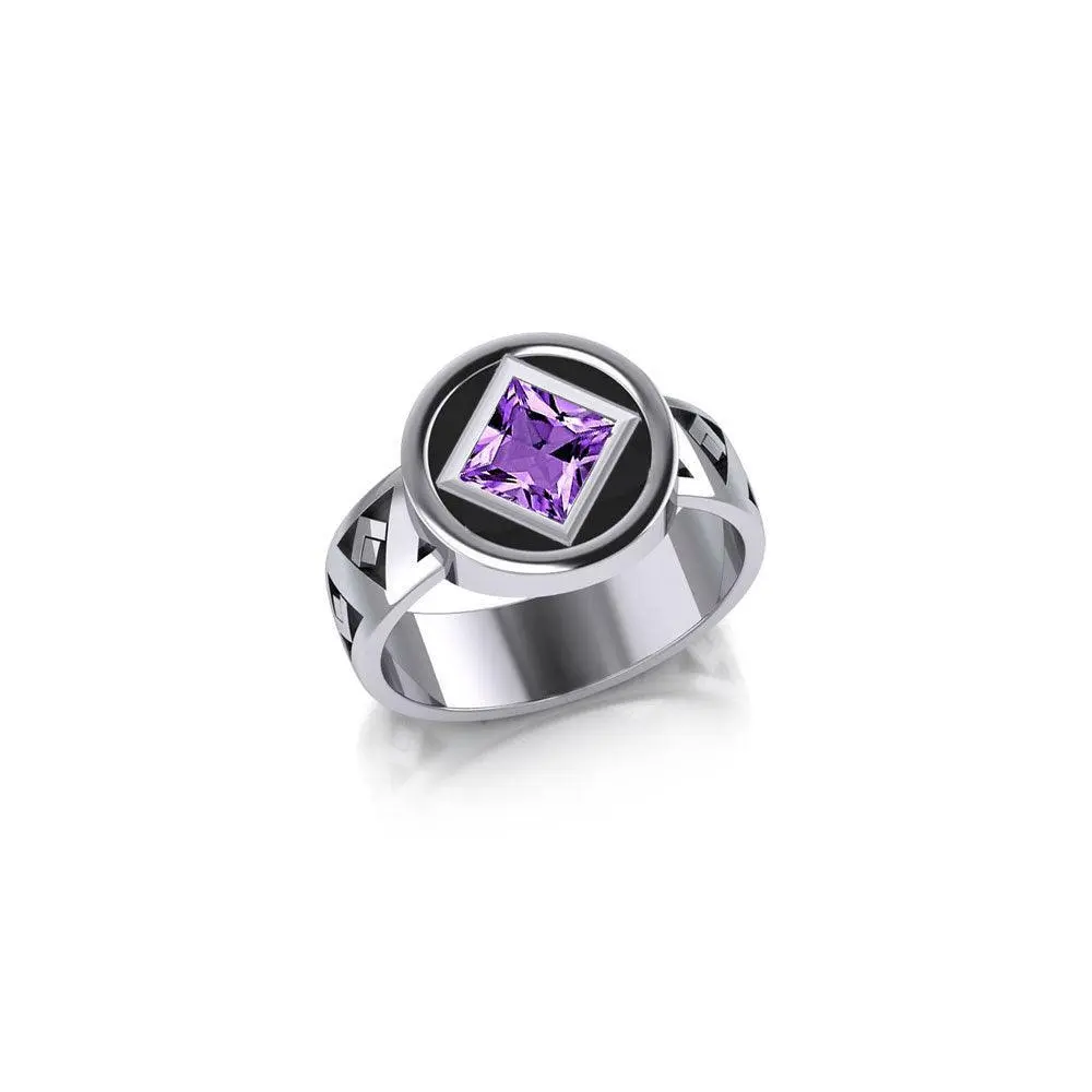NA Recovery Sterling Silver Band Ring With Gemstone Sterling Silver Jewelry Symbolizing Sobriety And Triumph