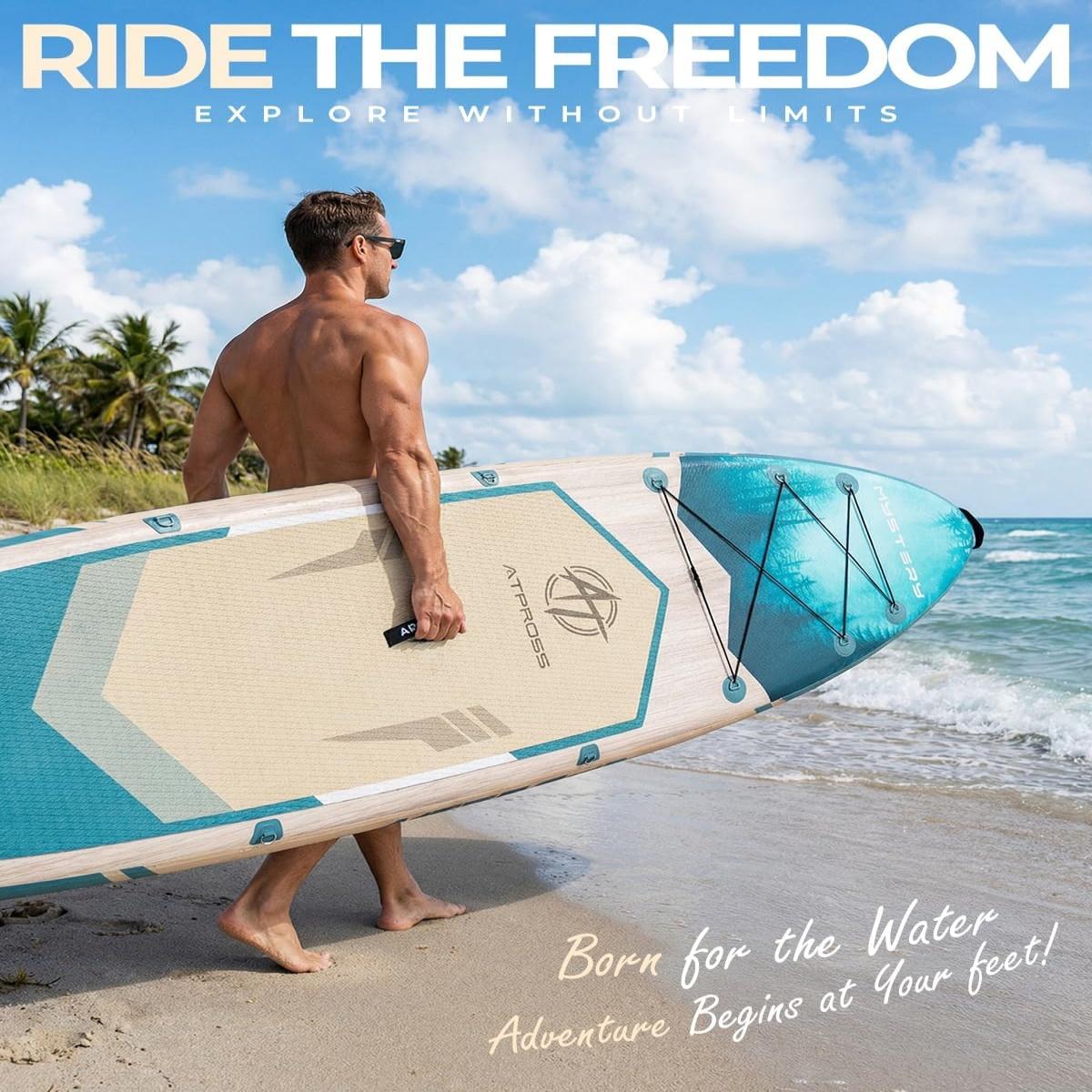 [Spring Glow Up] 11'6"×35" Inflatable Stand Up Paddle Board, 450LBS Capacity, Premium SUP with Kayak Seat for Paddling, Fishing, Yoga & Kayak, Wide Non-Slip Deck, Double-Ended Paddle, Two-Way Pump & Full Accessories