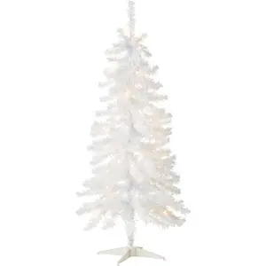 4 ft Pre-Lit Mini Artificial Christmas Tree, White Iridescent Tinsel, 70 Clear Lights, 110 Tips, Includes Stand