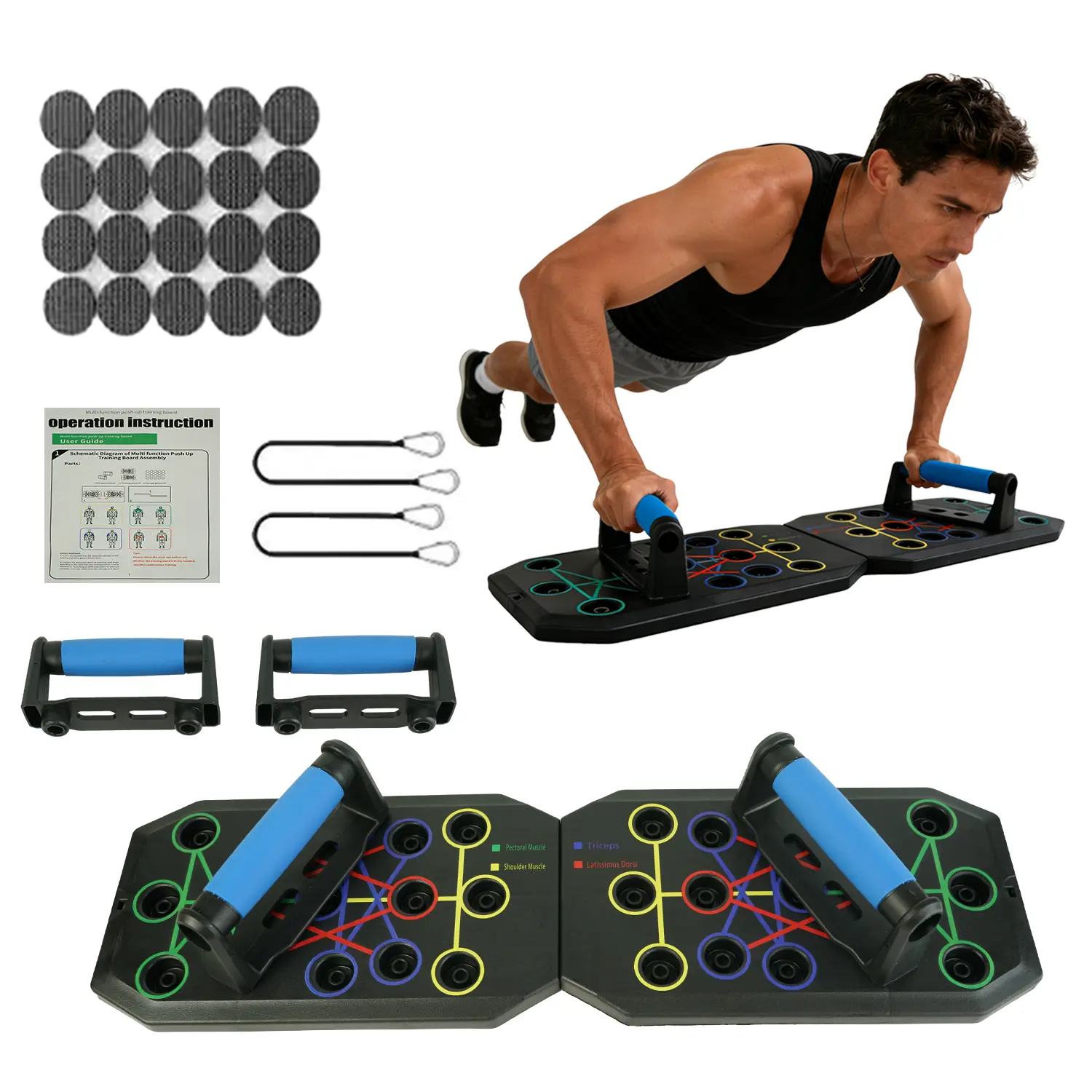 30-in-1 Color-Coded Push Up Workout Board | Portable Pushup Board Challenge | Foldable Strength Training Fitness Equipment for Men & Women | Home Gym Workout Station | Compact Upper Body Training System