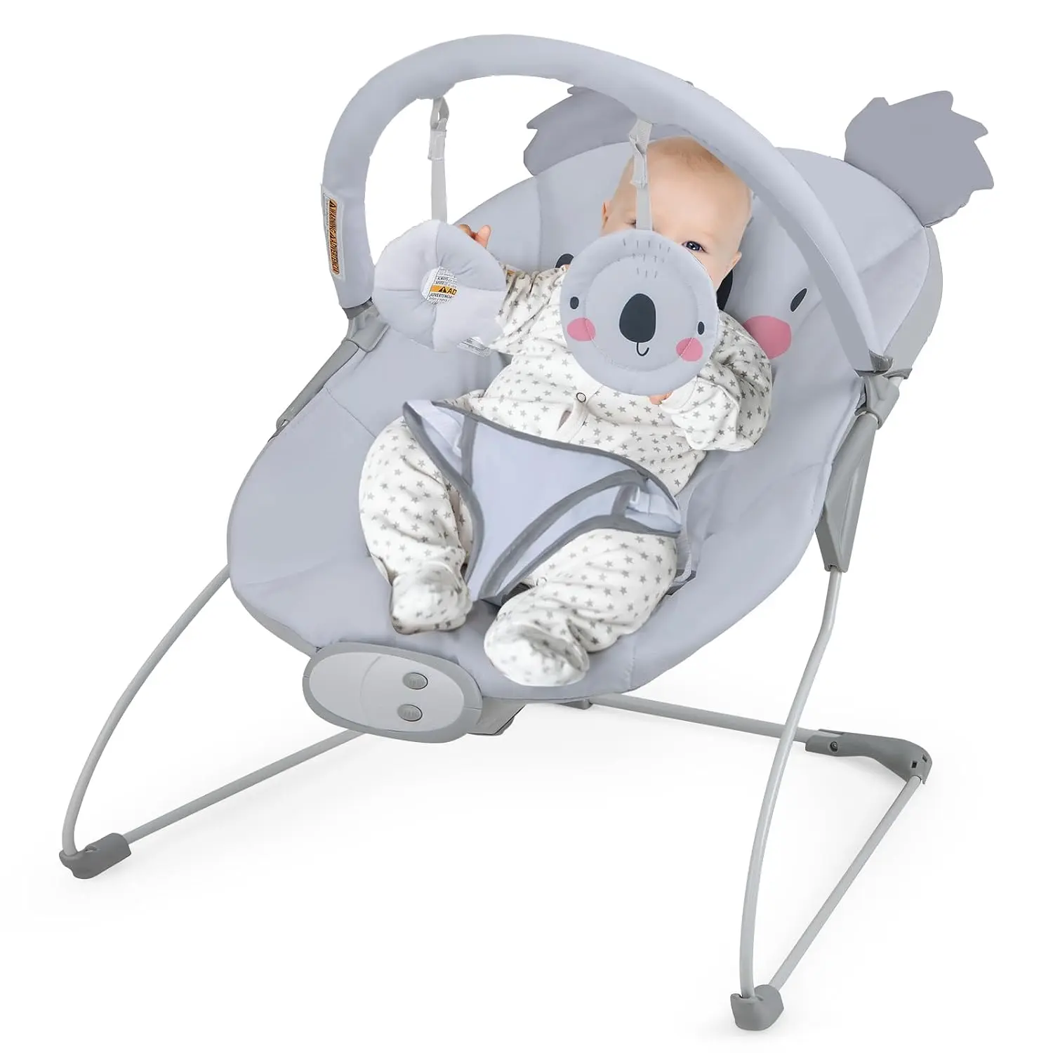 Costzon Baby Bouncer, Portable Baby Bouncer Seat with Vibration & Music, Removable Bar & Fabric Cover, 3-Point Safety Harness, Infant Bouncer for Babies 0-6 Months Up to 20 lbs
