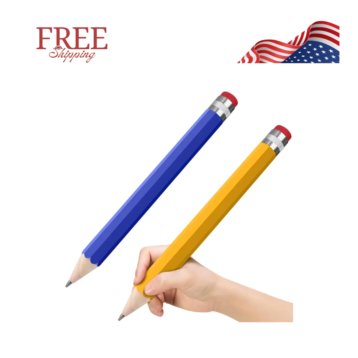 Wooden Jumbo Pencils 13.3'' 2pcs Blue Yellow