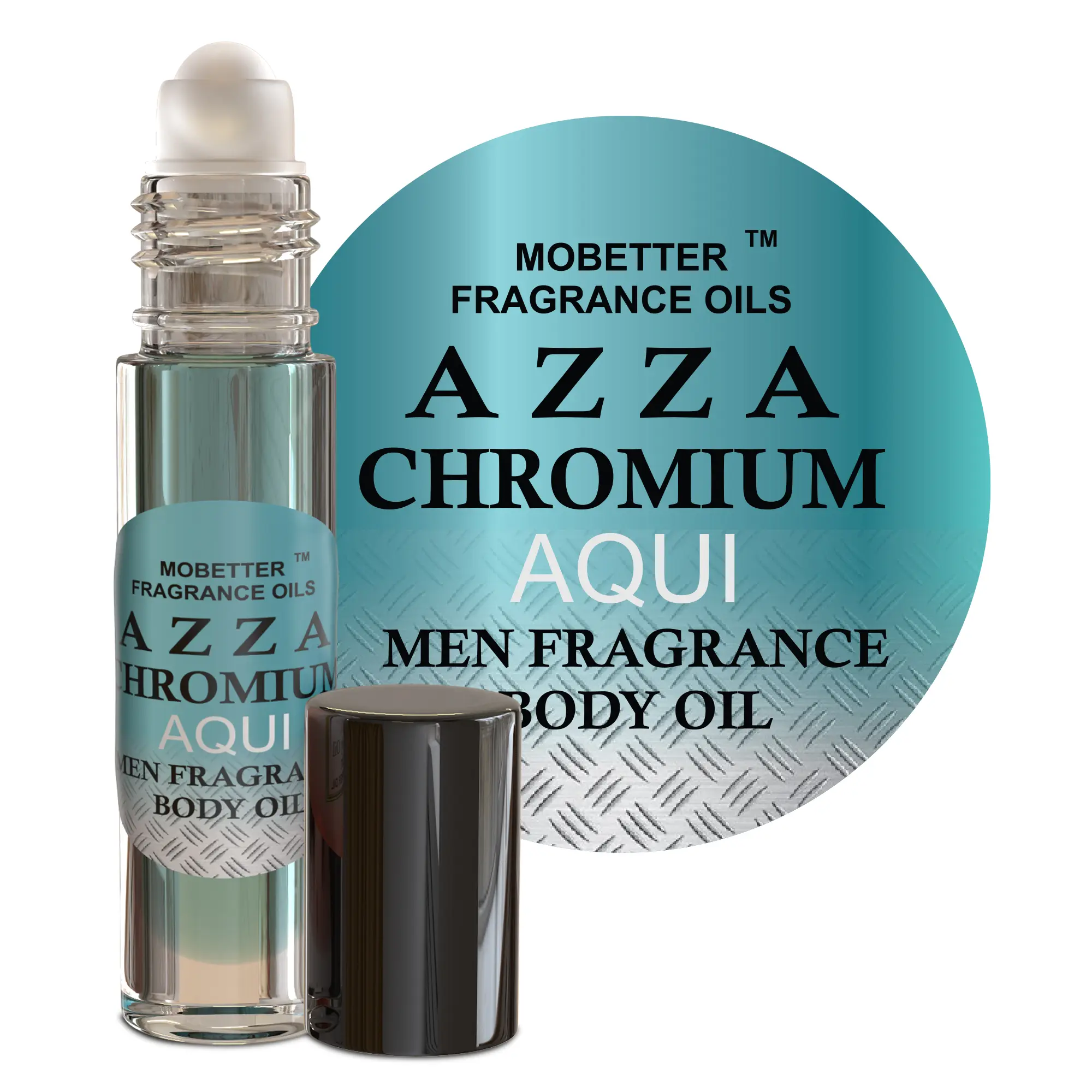 MOBETTER FRAGRANCE OILS AZZA CHROMIUM AQUI Men Cologne Body Oil 1/3 oz roll on Glass Bottle