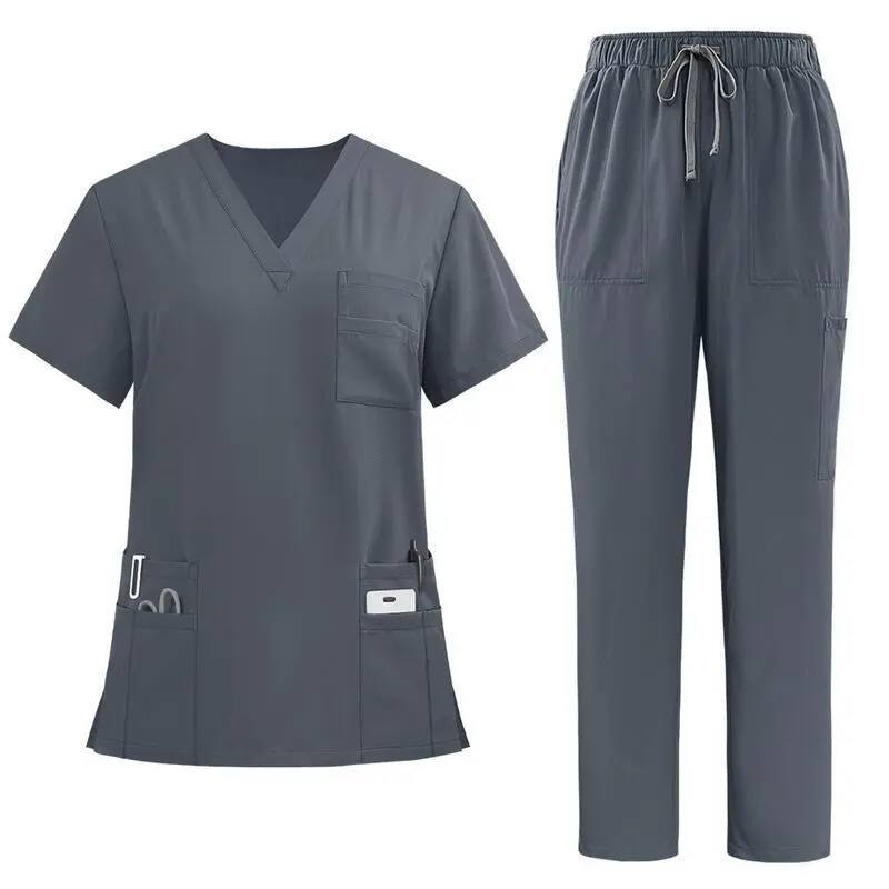 2026 Nurse Doctor Uniform, Surgical Scrubs, Solid Color Set Clothes for Women's Wear
