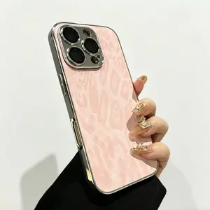 Luxury Plated Leopard Texture Leather Smartphone Cover, Compact Shockproof Protection Casing for Cellphones, Multicolor Options - Fits iPhone 16,15,14 Plus,13,12,11 Pro Max, Mobile Phone Accessories