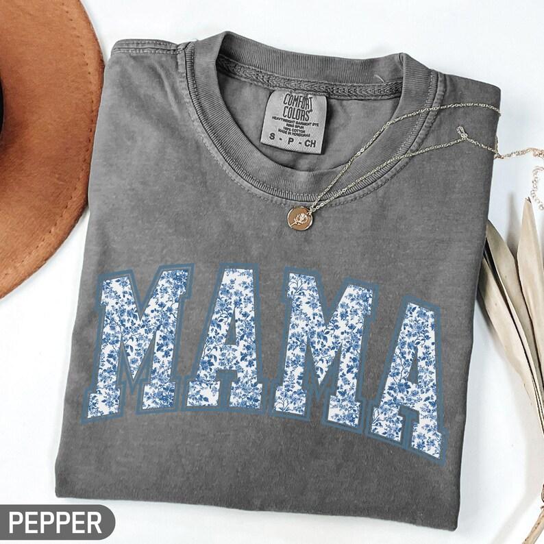 Comfort Colors Mama T-Shirt, Toile Floral Mama TShirt, Pregnancy Announcement Boy, Mom Life TShirt, Cute Mom Mothers Day Gift, New Mom T-Shirt