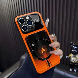 Cyber Mecha Flame MagSafe Compatible High Gloss Tempered Glass Protective Case with Shockproof Frame for [iPhone 14 Pro Max] 952