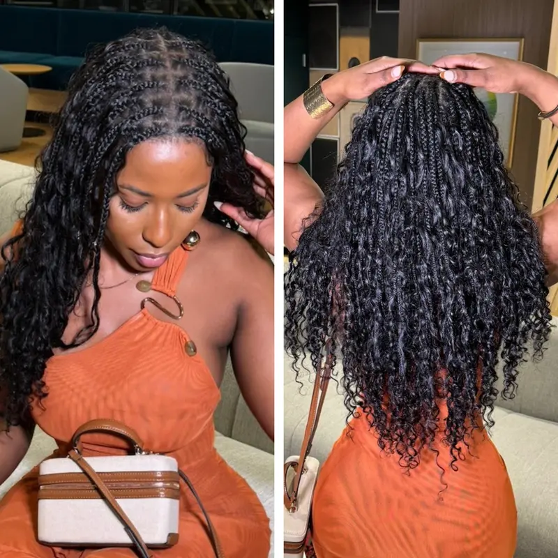 Jaliza 24" HD Lace Full Lace Box Braided Wig with Human Hair Curls, 250% Density, Glueless, Lightweight Design braid wig