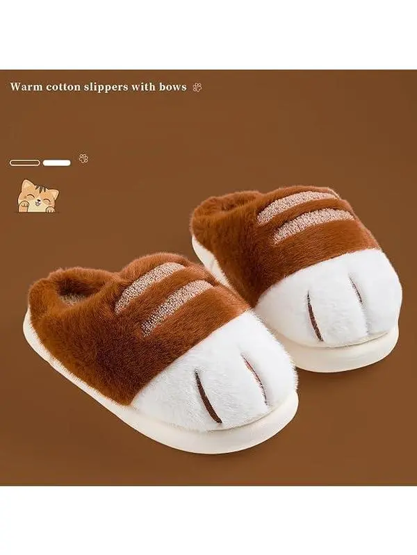 Women’s Cute Cat Paw Slippers – Warm Fluffy Winter Indoor House Shoes, Soft Lightweight Slides for Cat Lovers