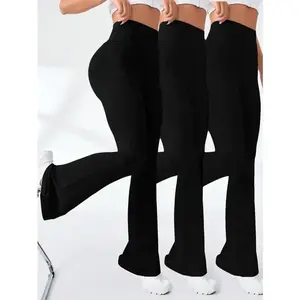 High-Waist Tummy Control Yoga Pants with Side Pockets - Stretchy, Quick-Dry Flare Leggings for Women |     for Pilates & RunningWomen's High-Waisted Wide Leg Yoga Pants with Pockets