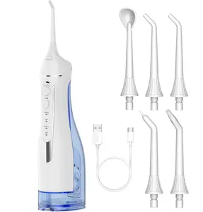 Water Flosser for Teeth Cleaning: Cordless Portable Water Dental Pick, 4 Modes Rechargeable Oral Irrigator with 5 Nozzles, 300ML IPX7 Waterproof Electric Flossers for Braces, Travel & Home Use, White