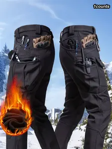 Men's Zipper Pockets Fleece Tactical Work Pants for Fall & Winter, Warm and Windproof Bottoms for Outdoor Hiking Trekking Training