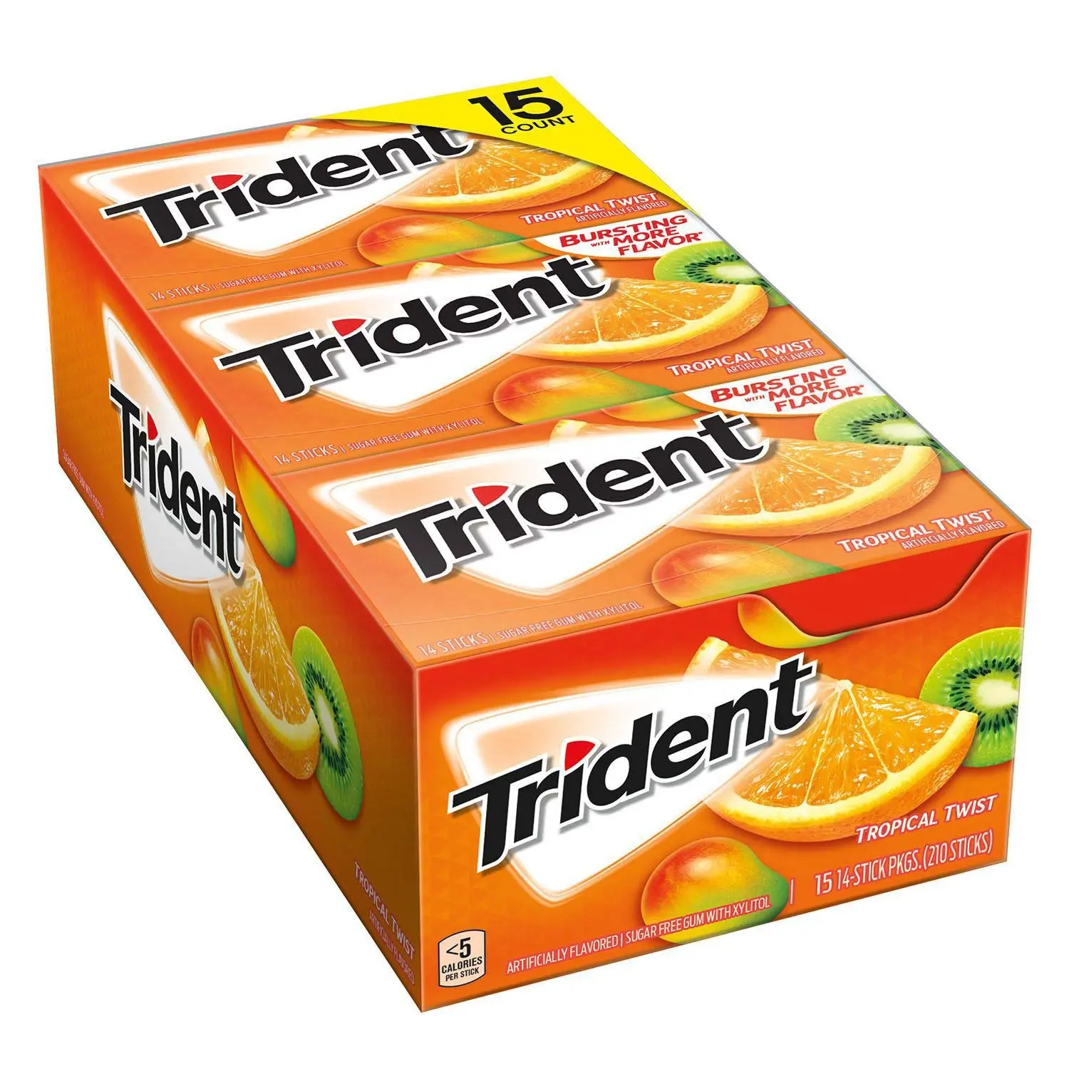 Trident Tropical Twist Sugar-Free Gum, 15-Count Pack (14 Sticks Per Pack)