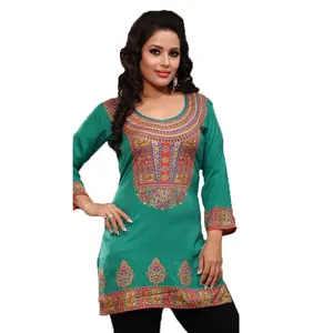 Tunic for Women Printed Short Crape Kurti Kurta Round Neck 3/4 Sleeves Tunic Top. - 1909-34.