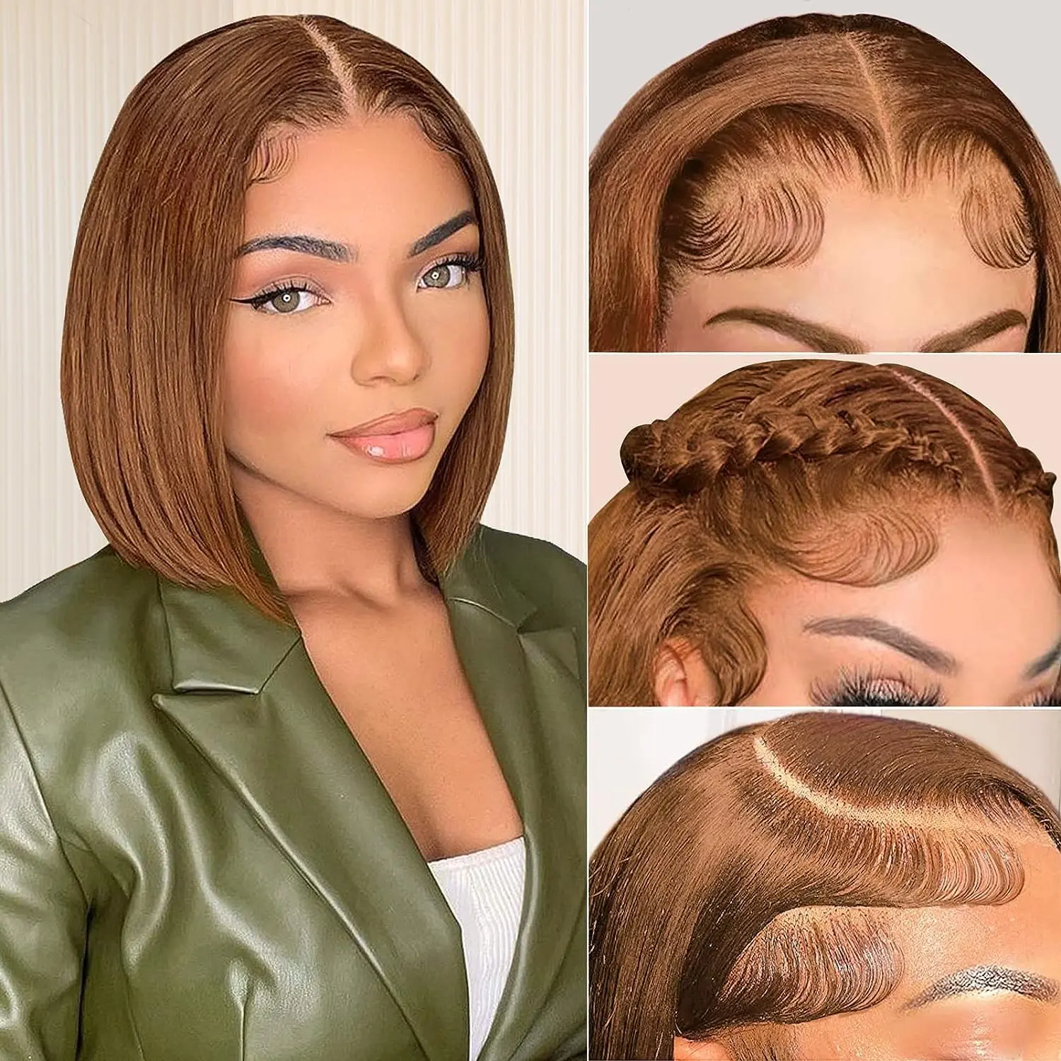 Chocolate Brown Bob Wig Human Hair Straight 13x4 HD Lace Front Wigs for Black Women Glueless Short Bob Lace Frontal Wig Human Hair Pre Plucked 200% Density #4 Color 10 Inch