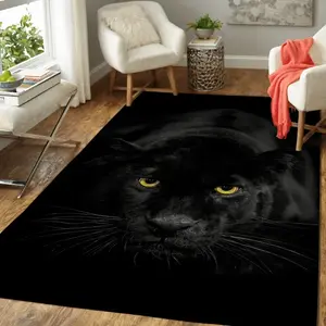 2D Black Panther Flannel Area Rug - Realistic Wild Cat Print Soft Mat for Living Room & Bedroom, Non-Slip Animal Home Decor #BlackPantherRug #WildCatMat #AnimalHomeDecor #2DRealisticCarpet #NonSlipFlannelRug