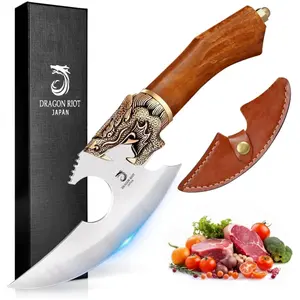 Dragon Riot Viking Cleaver Knife Full Tang with Sheath,  Multipurpose Ancient Hand Forged Kitchen Outdoor Camping Chef Knife Gift Box