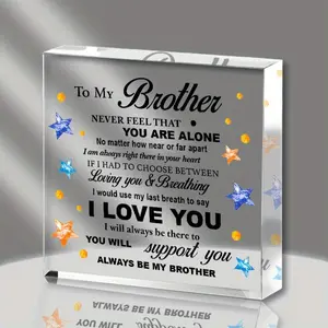 Brother Gift to My Brother Never Feel That You are Alone Desk Decor Brother Acrylic Desk Plaque Sign with Wood Stand Home Office Table Desk Sign