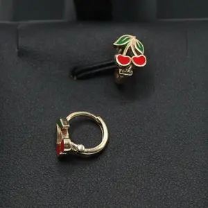 14K Gold Cherry Duo Mini Hoops