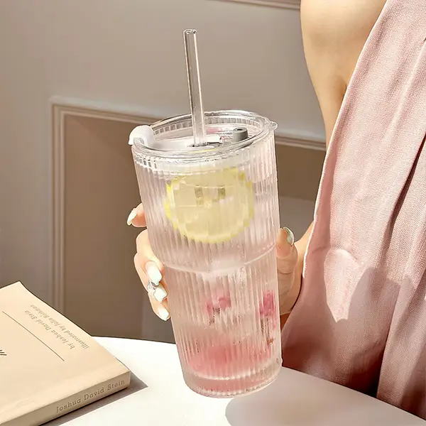 Adults' 2-Pack Ribbed Texture Tumbler Set, 18oz (540ml/500-1,000 ml Range) Minimalist Leakproof Portable Durable Reusable Washable Tumbler Shape Kitchen Drinkware, Cocktail Glass Alternative, Daily Use