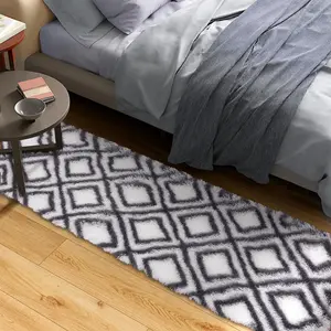 【GARVEE】2x8 Runner Rug Ultra Soft Entryway Runners Modern Shag Area Rug Shag Fluffy Hallway Runner Rug Luxurious Thick Plush Long Rug Indoor Shag Kitchen Rug Luxury Bedside Laundry Rug White/Grey