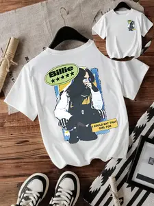 Billie Boy Print Vintage Style Women's Summer Casual Sports Top, Round Neck Short Sleeve T-Shirt, Comfortable Breathable Fit S-Xxl, Fitted