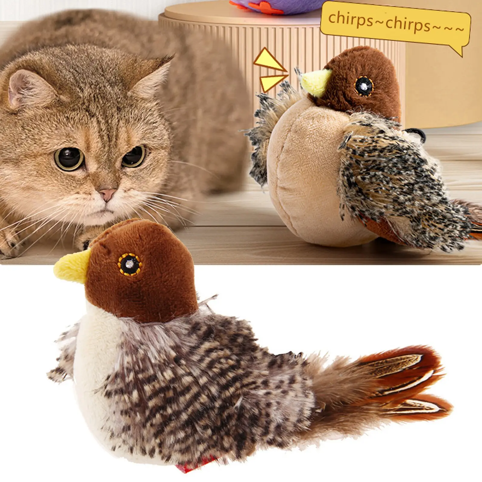 Interactive Chirping Bird Cat Flapping Bird Cat Toy Chirping Bird Cat Toy Flapping Chirping Bird Automatic Cat Toy For Cat Exercise & To Self Play Rel