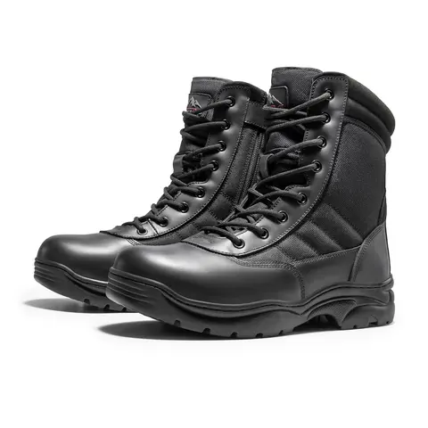 NORTIV8 TROOPER-STEEL Men's Steel Toe Leather Worker Safety Shoes - Zip-Up, Breathable Fabric, Cushioned PU Insole, Textured Rubber Grips, Shock Resistant MD Outsole, Contractor Gear, Tough Shoes for Tough Jobs (Welding, Construction)
