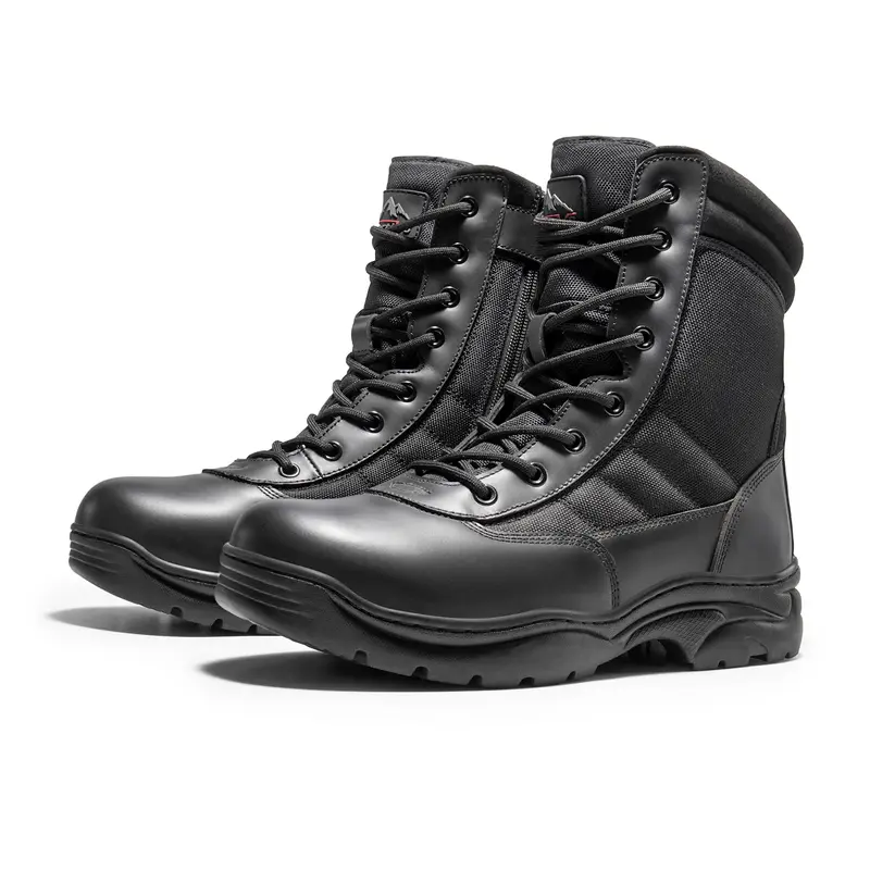 NORTIV8 TROOPER-STEEL Men's Steel Toe Leather Worker Safety Shoes - Zip-Up, Breathable Fabric, Cushioned PU Insole, Textured Rubber Grips, Shock Resistant MD Outsole, Contractor Gear, Tough Shoes for Tough Jobs (Welding, Construction)