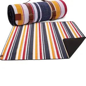 Picnic Blanket Waterproof Foldable Extra Large - Multi Color Striped Sandproof Outdoor Travel Blanket Compact - Lightweight Camping Blanket by Foglia TIM