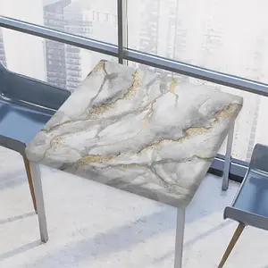 Outdoor Square Tablecloth with Elastic Edge Fitted Square Table Cover Wipeable Marble White Art Table Cloth for Outdoor Indoor Patio Dining Kitchen Decor for 34x34inch Tables