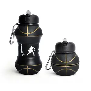 Soccer Ball Foldable Water Bottle – Collapsible Silicone Travel Cup with Carabiner for Outdoor Sports & Kids