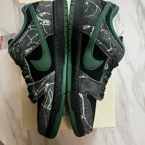 Nike SB Dunk Low QS Black Gorge Green Summit White Size 9.5 Mens Authentic New Skateboarding Shoes with Unique Spiderweb Design