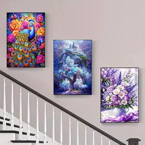 Diamond Art Kits for Adults - 3 Kinds Of Patterns Peacock Flowers Diamond Painting Kits for Adults, 5D Round Full Drill Vase Gem Art Paint by Diamonds Pictures DIY Crafts Kits 12x16inch