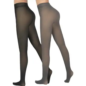 2 Pairs Fleece Lined Tights Women,Fake Translucent Thermal Sheer Thick Pantyhose Leggings for Winter