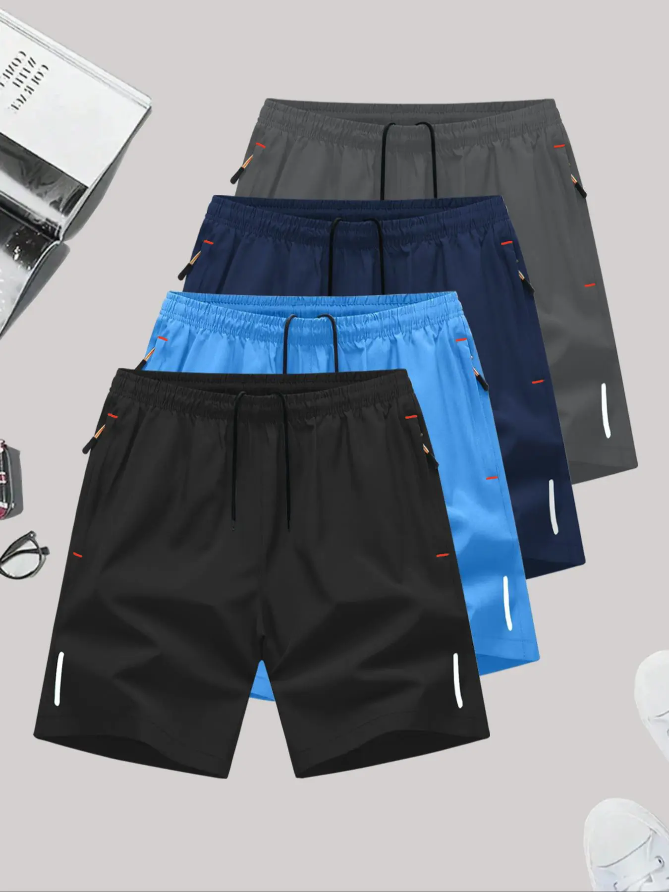 black + sky blue + gray + navy blue