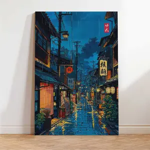 Tokyo Tea House Cartoon Japanese Illustration, Anime Style City Street Cafe Scene Wall Art Print, Modern Ukiyo-e Decor Poster
