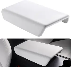 Upgrade  Model Y Model 3 Center Console Cover Non-Slip TPU Armrest Cover [No Logo] Protector Armrest 2017-2024  Accessories White (Not Compatible with 2024 2025  Model 3)