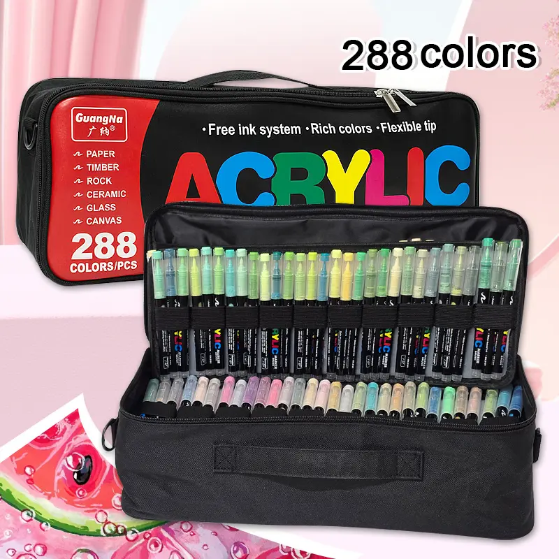 Guangna Portable Acrylic Marker Pen Set, 288 Colors, Liquid Ink System, Ideal for Drawing & Sketching, Office Art Supplies