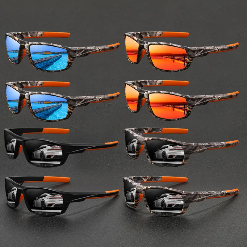8 pairs of retro camouflage sports glasses, Polycarbonate sports eyewear, Sporty Eyewear, suitable for outdoor sports, men's and women's, equipped with anti slip rubber nose pads, comfortable to wear