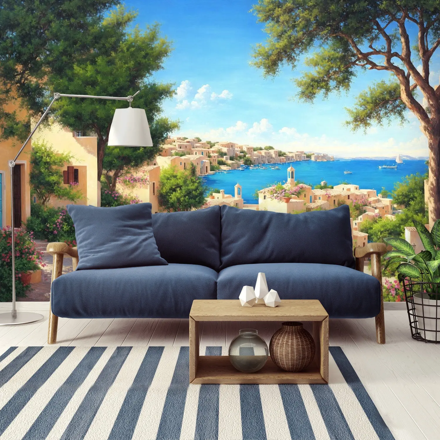 Wall Murals, Mediterranean Wallpaper, Peel and Stick Wallpaper, Travel Wallpaper, Coastal Village Wall Murals, Seaside Wall Murals