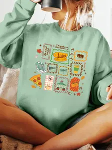 Women's Gilmore Girls Luke's Diner Print Sweatshirt, Casual Loose Fit Long Sleeve Round Neck Top, Fall & Winter Fashion