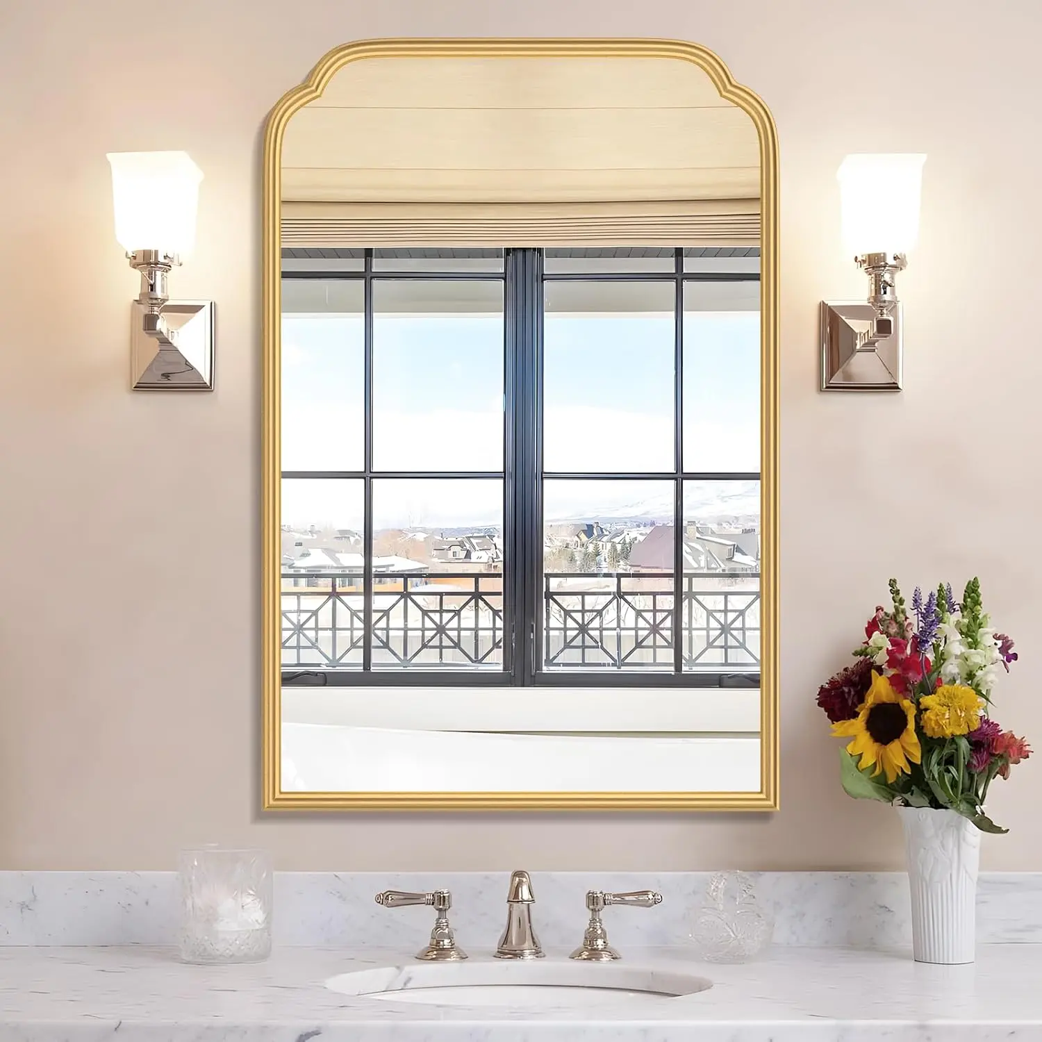 20X30 Inch  Bathroom Mirror for Wall, Modern Rounded Corner Rectangle Mirror with Non-Rusting Iron Metal Framed Bathroom Vanity Mirror for Over Sink Wall Decor(Tempered Glass)