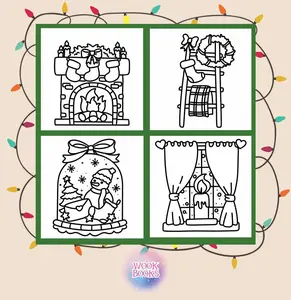 Wook Books Cozy Christmas Coloring Book & Reusable Protective Sheet 8.5" x 8.5" Mylar Sheet to Prevent Bleed Through Custom Fit