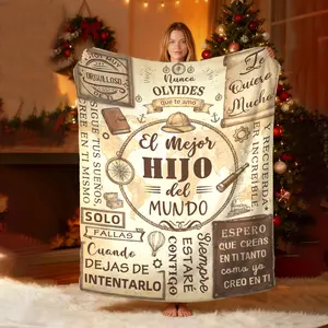To My Son Spanish Blanket "El Mejor Hijo" Vintage Newspaper Print Encouragement Gift for Son Birthday Cozy Throw Christmas Gift Letter Print Blanket