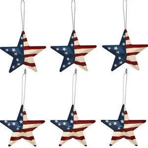 4th of July Day Metal Star Ornament for Tree American Flag Star Barn Memorial Day Hanging Ornament Patriotic Tree Decorations for Independence Day Labor Day Party Supplies (6) Door Hand Christmas