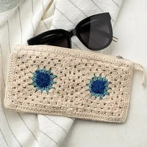 Crochet Pouch with Blue Accents