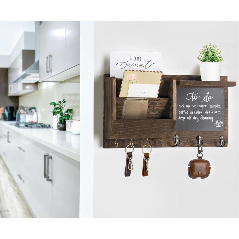 F-HP10  Key Holder for Wall - Mail Holder Organizer Wall Mount with Shelf - Hanging Key Rack Hanger with Hooks Decorative for Home Coat Letter Dog Leash Entryway Living Room Decor Farmhouse Metal